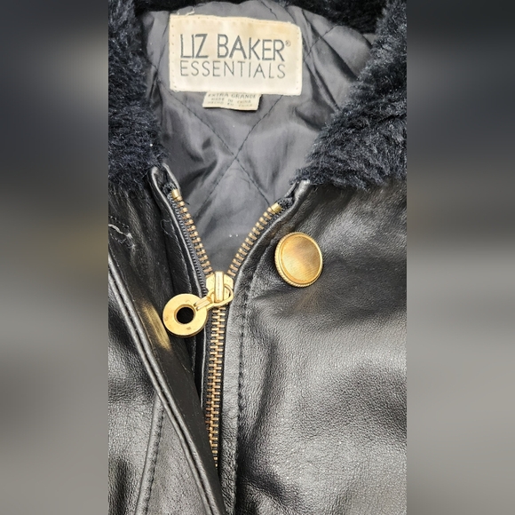 Liz Baker Essentials Mid-Length Black Leather Coat With Hood.  XL - Picture 4 of 9